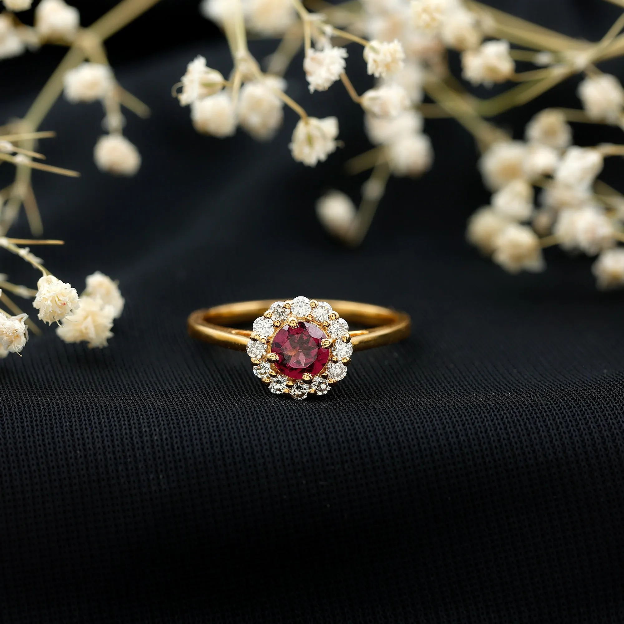 1 CT Rhodolite and Diamond Floating Halo Engagement Ring