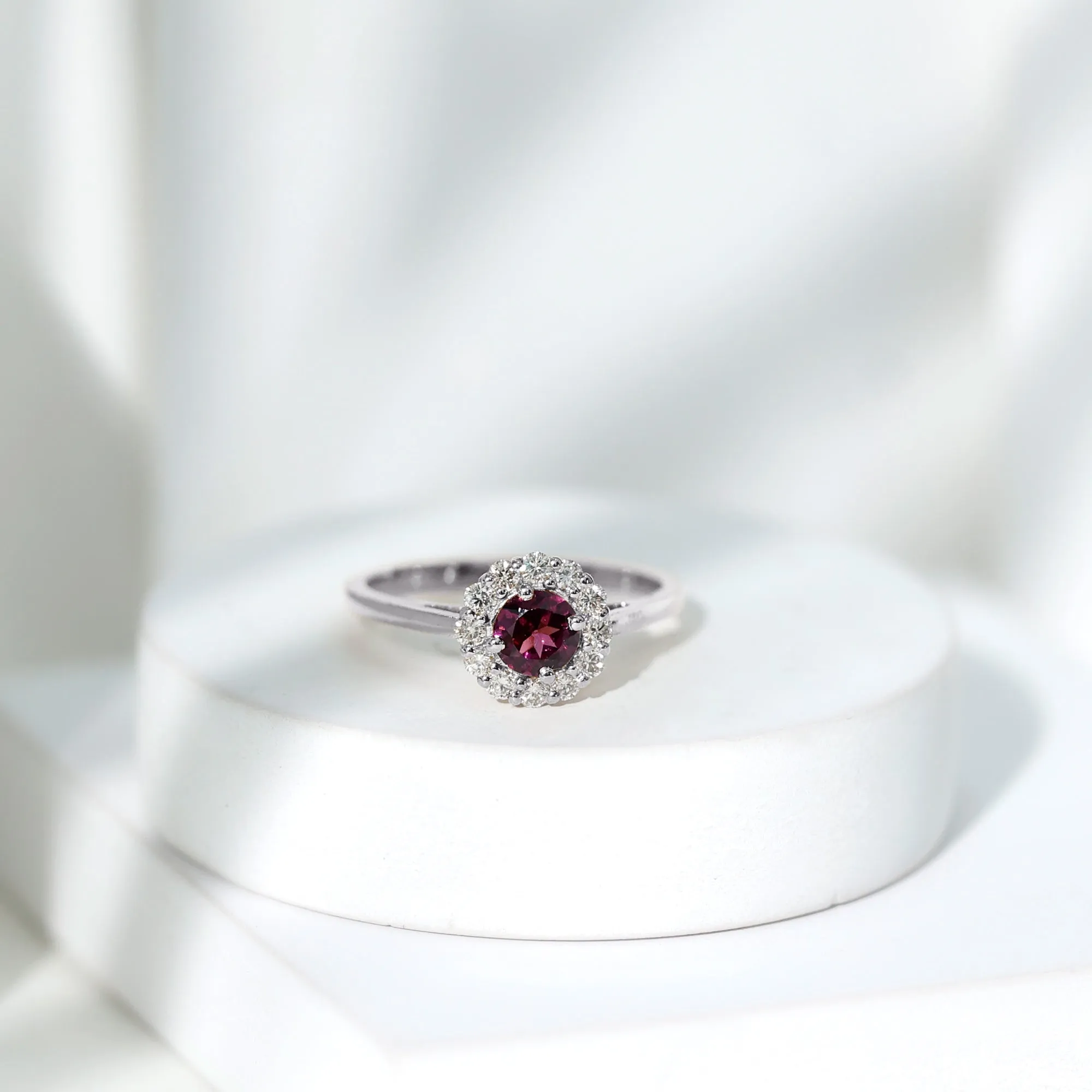 1 CT Rhodolite and Diamond Floating Halo Engagement Ring