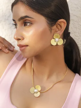 18KT Gold Plated Stainless Steel Tarnish Free Waterproof Demi-Fine Floral Necklace Set