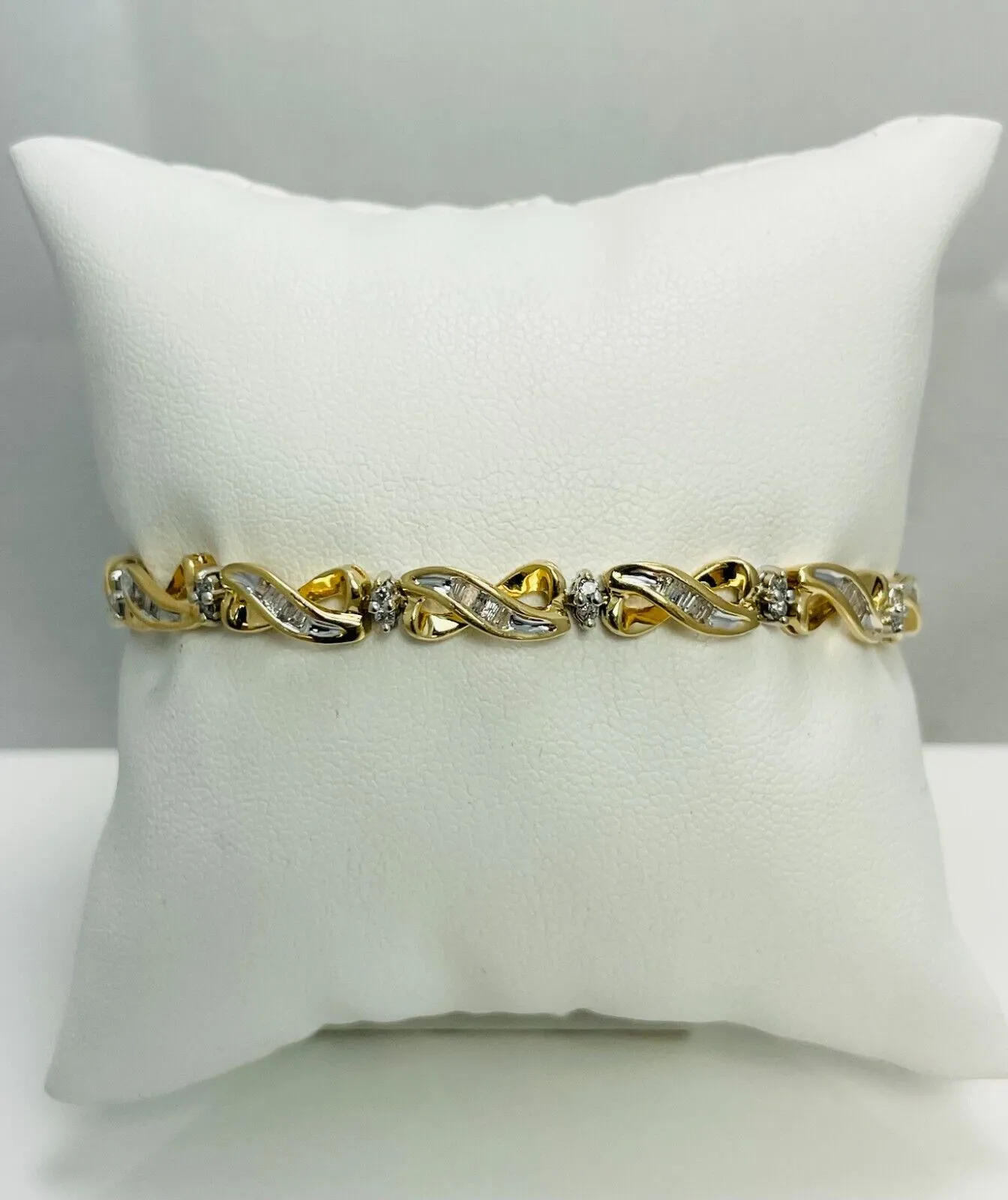 7.75" 14k Two Tone Gold Natural Diamond 14k Gold Bracelet