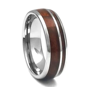 8mm Tungsten Carbide Band With Whiskey Barrel Wood Inlay, Size 14 (92383)