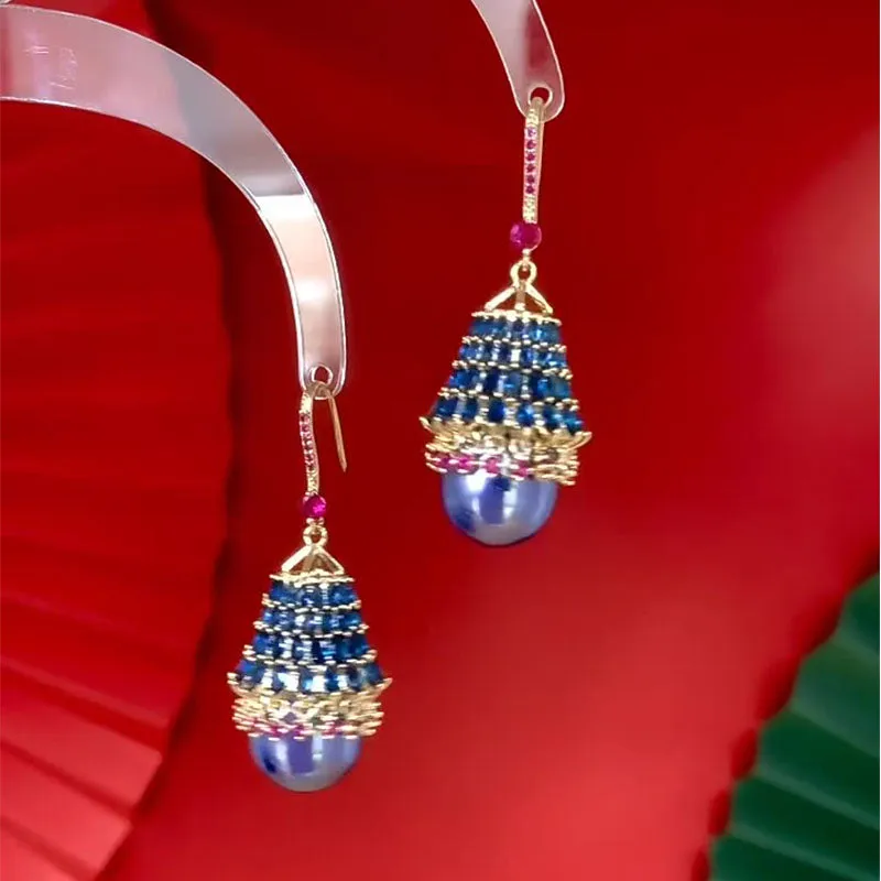 925 Silver Needles Vintage Pearl Skirt Shape Design Shining Boho Earrings