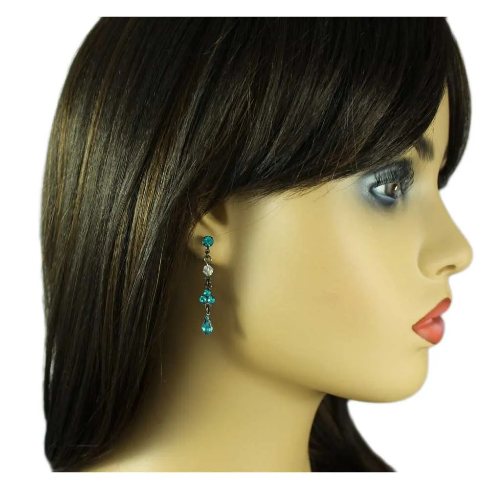 Antique Blue Zircon Crystal Drops Pierced Earring - REC320VM