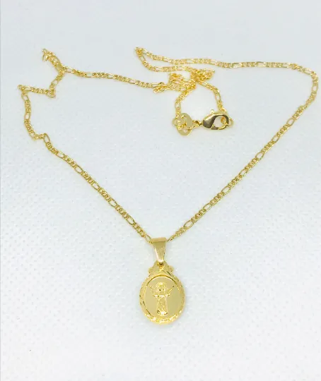 Baby Jesus Necklace Gold Filled Divino Niño Necklace 16x11mm Figaro Chain / Divino Nino Necklace / Cadena y Dije del Divino Niño
