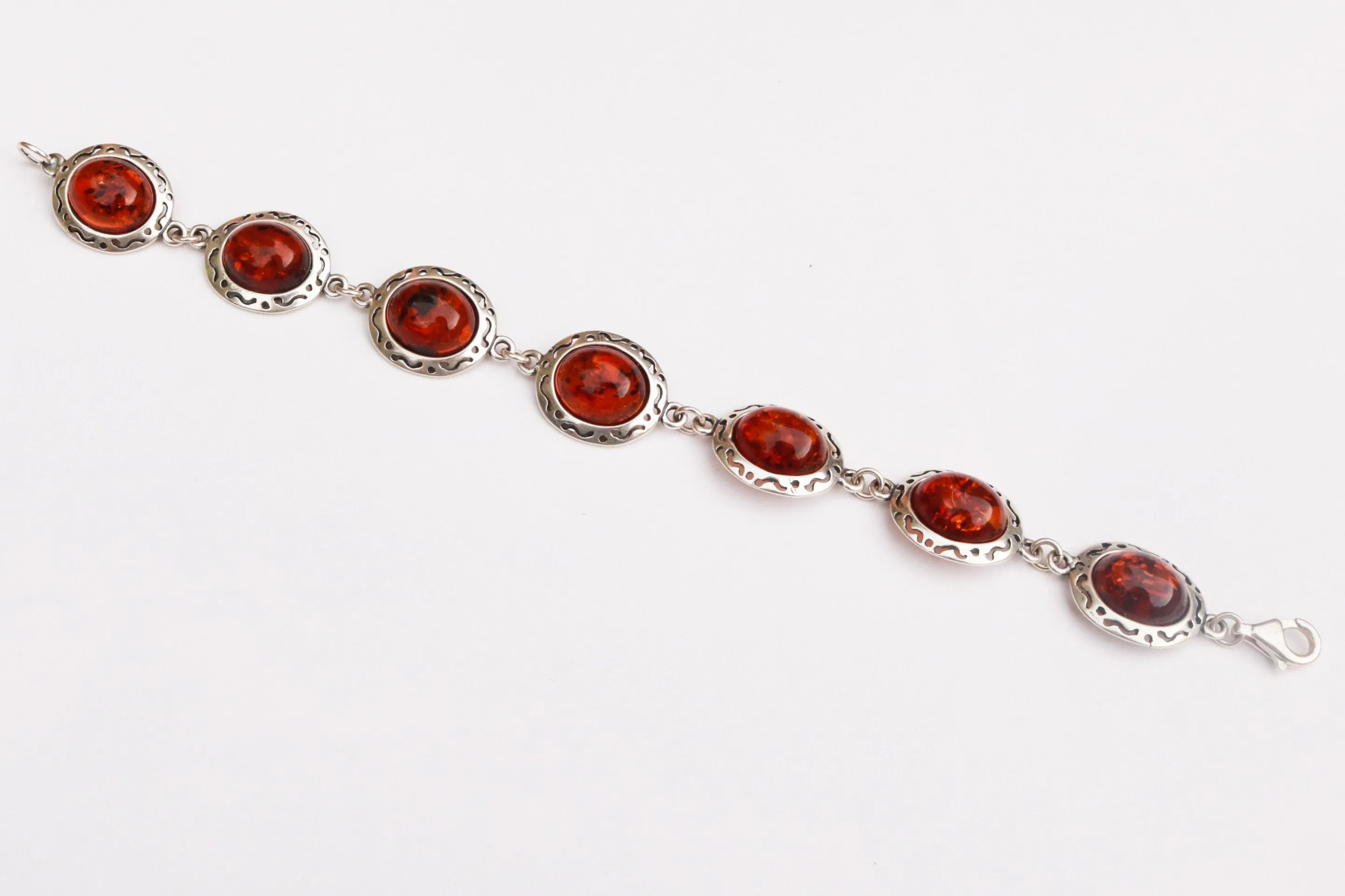 Baltic Amber Chain Bracelet Cherry Natural Jewelry Silver 7″ 925 Silver
