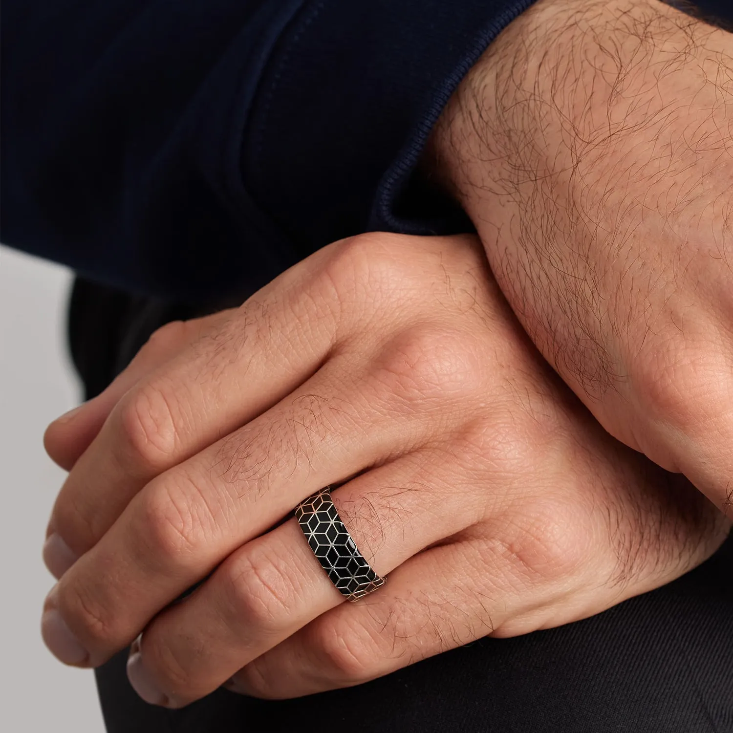 Cube Pattern Champlevé Ring