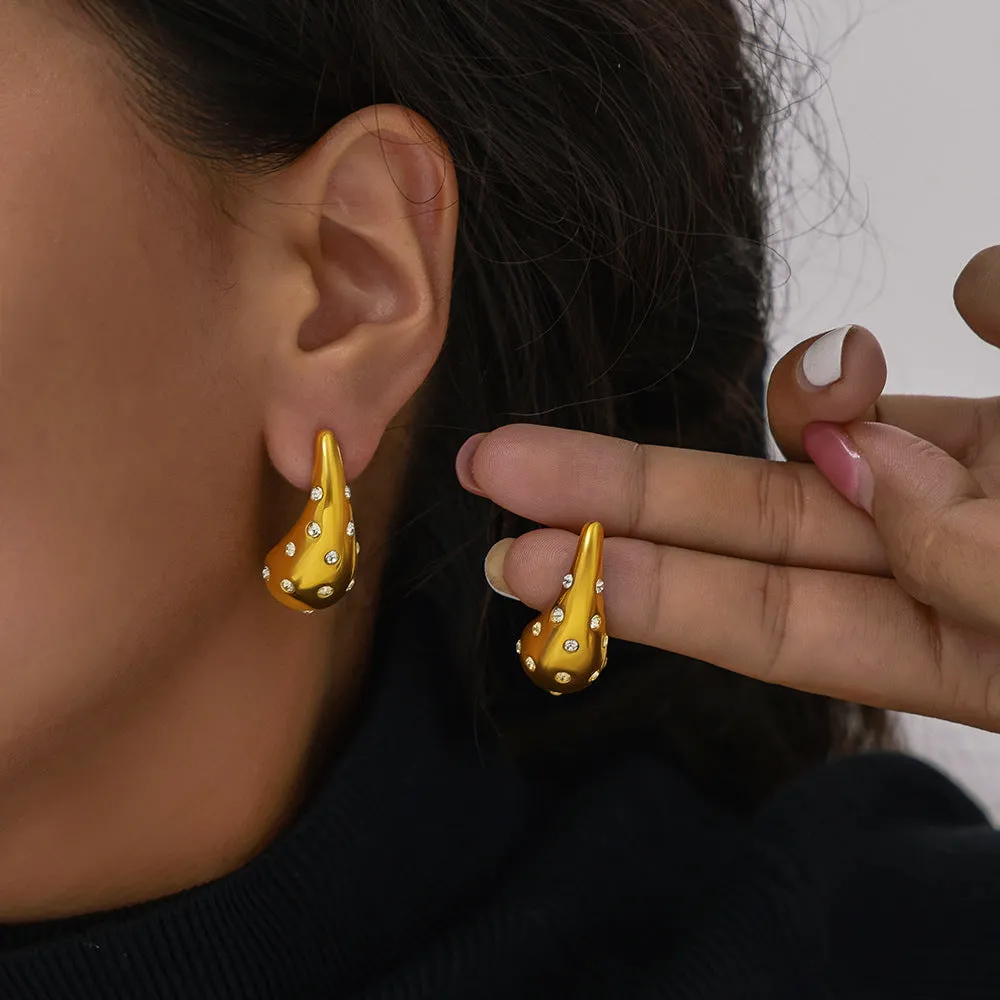Elegant Zircon Water Drop Earrings in Titanium Steel Gold Plating