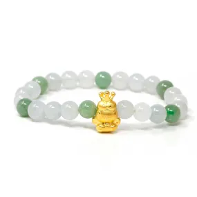 Genuine High-quality Jade Jadeite Bracelet Bangle with 24k Yellow Gold Frog Charm #420