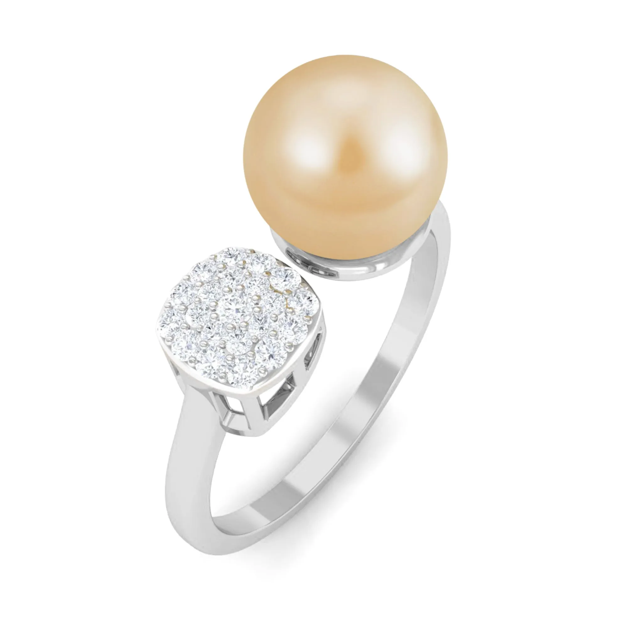 Golden South Sea Pearl and Diamond Cuff Engagement Ring