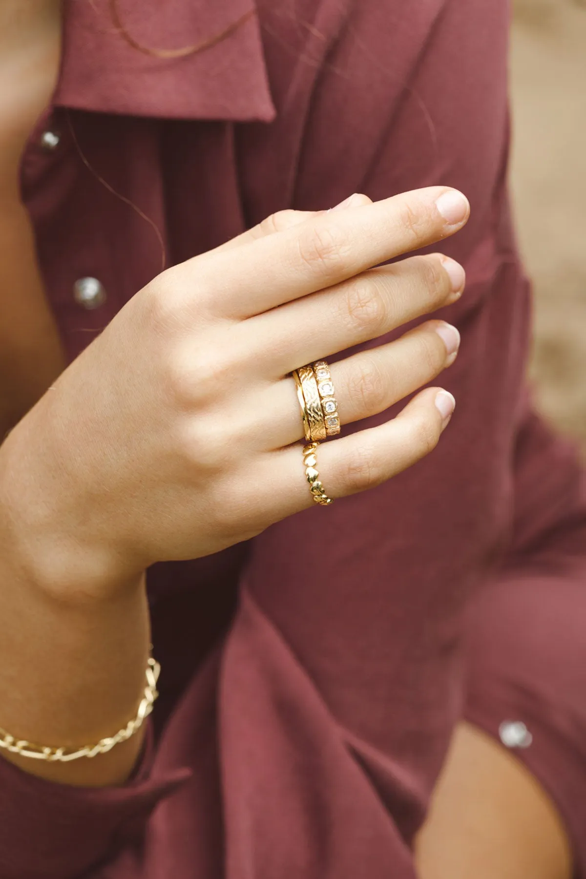 Hammered stacking ring gold plated