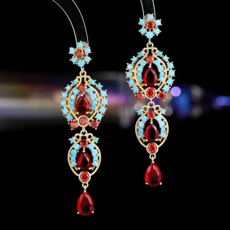 Long Crystal Cubic Zirconia Water Drop Vintage Palace Style Earrings  Banquet Dress Bridal Wedding Jewely Accessories LYX161