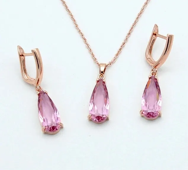 Long Water Drop Dangle Zircon Necklace and Earrings Jewelry Set-Wedding and Quince Party Jewelry