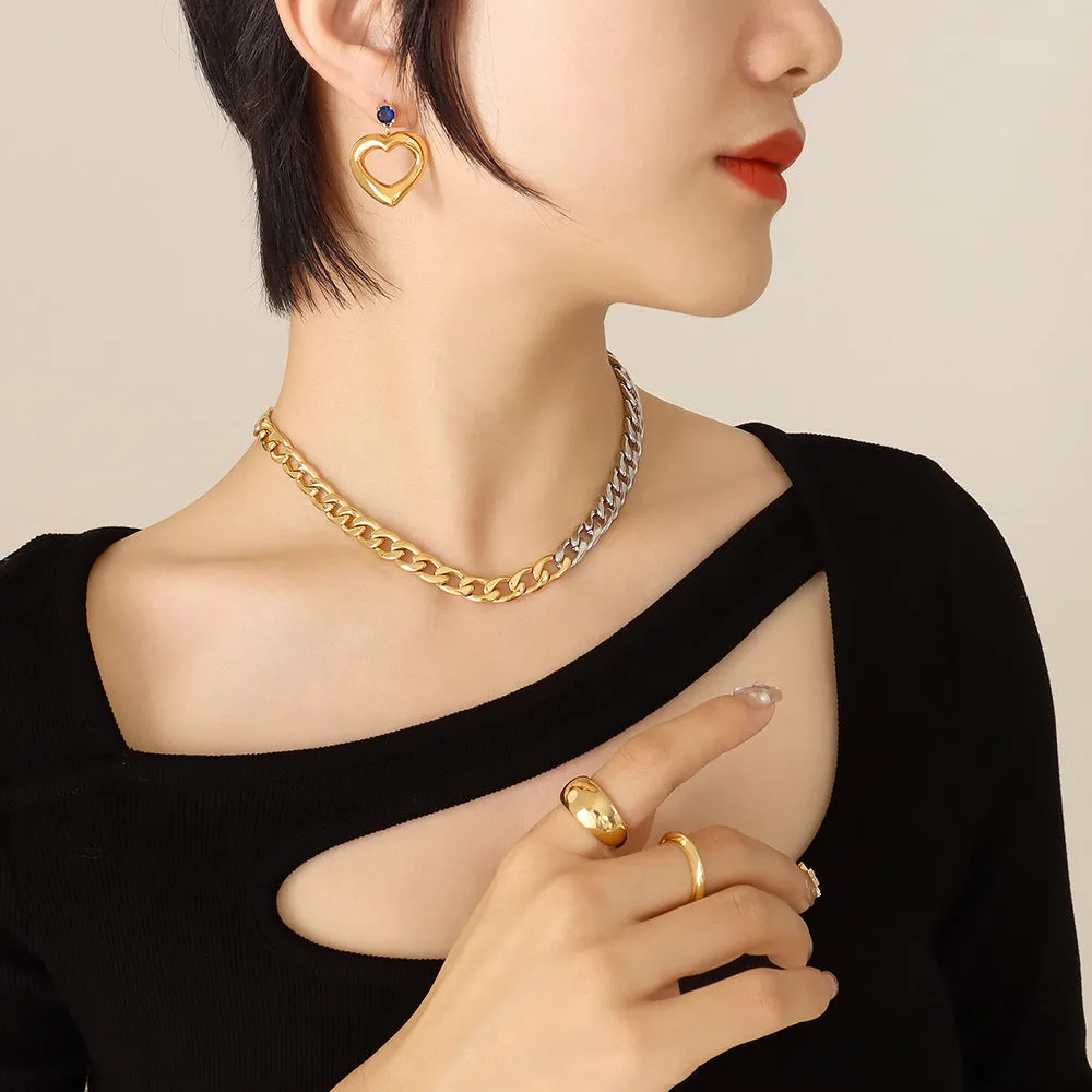 Luxurious Gold-Plated Zircon Heart Earrings with Geometric Design