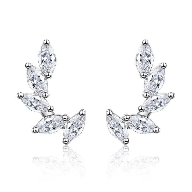 Marquise Shape Zircon Leaves Studs Earrings for Women
