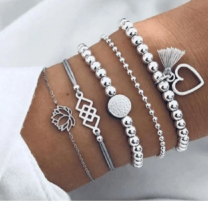 Moon Heart crystal Charm Bangle Bracelet