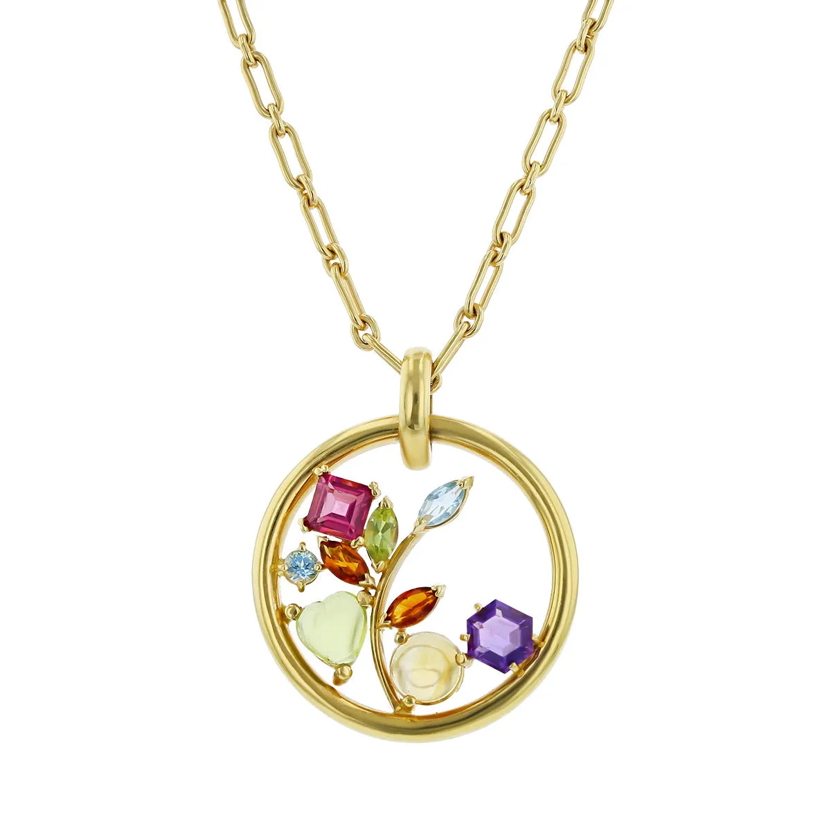Multi Gemstone Round Open Pendant Necklace