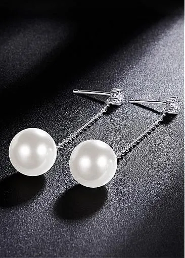 Popular AAA Zircon and Shell Pearl, Platinum 925 Sterling Silver Stud Earrings