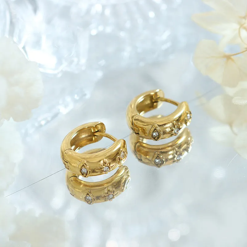 Retro French Style Zircon Earrings - Elegant Titanium Jewelry for Women