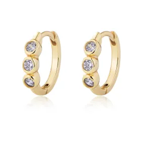 Three Zircon Silver Hoop Earrings for Women