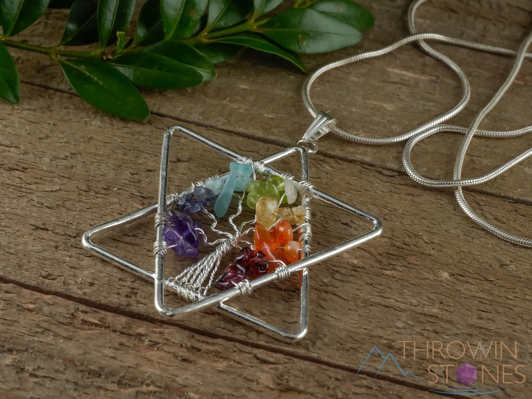 Tree of Life Pendant, CHAKRA Crystal Pendant - Star of David - Tree of Life Chakra Necklace, Wire Wrapped Jewelry, E1386